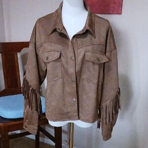 NWT- Vigoss Brown Leather Fringe Jacket